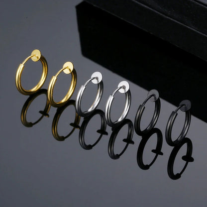 Men’s & Women’s Non-Piercing Hoop Earrings – Stainless Steel Clip-On Jewelry
