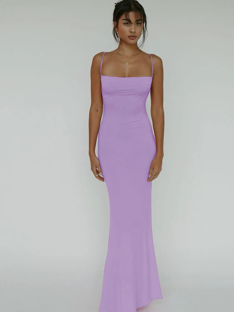 Women’s Sleeveless Backless Maxi Dress – Elegant Solid Y2K Spring Prom & Party Dress
