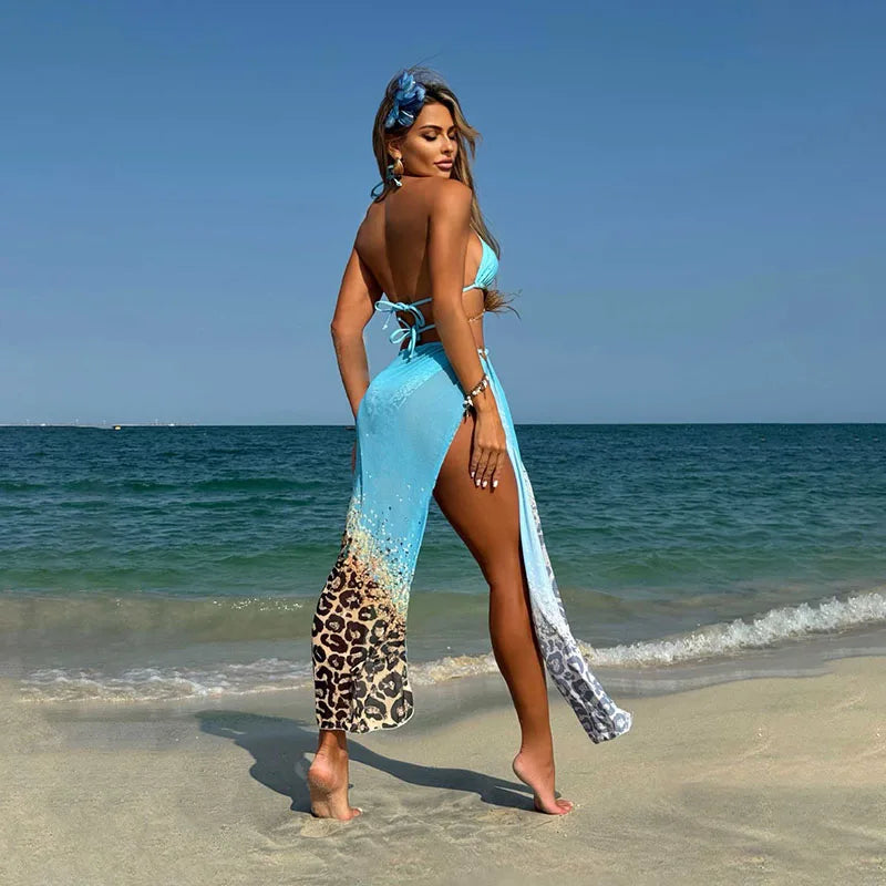 Women’s Sexy Print Halter Bikini Set | Three-Piece Swimwear | Beachwear Swimsuit Set