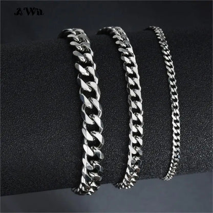 Men’s Stainless Steel Cuban Link Bracelet Jewelry – Unisex Curb Chain 3–11mm