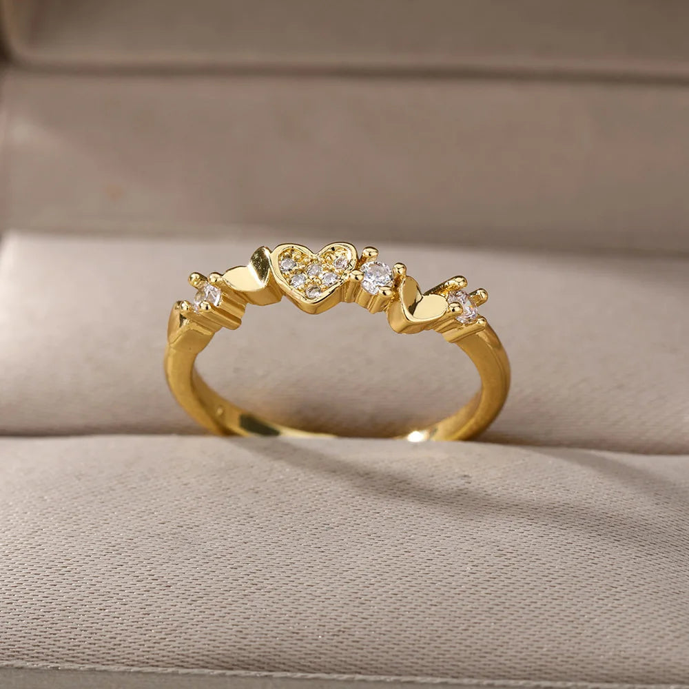 Women’s Jewelry Double Heart Zircon Ring | Adjustable | Stainless Steel | Gift