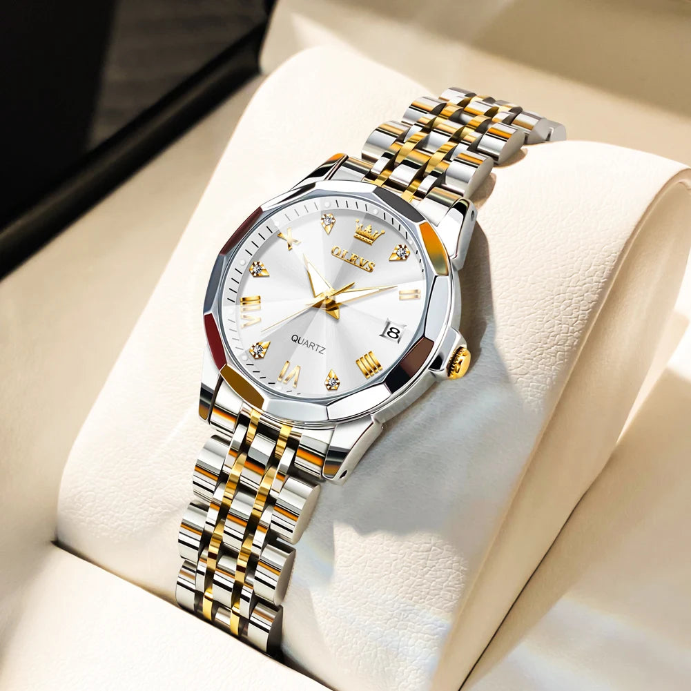 Women’s Luxury Stainless Steel Watch – Elegant Waterproof Luminous Date Watch