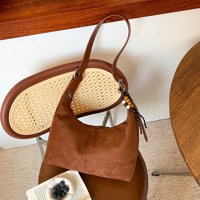 Women’s Shoulder Bag | Faux Suede | Large Capacity | Retro
