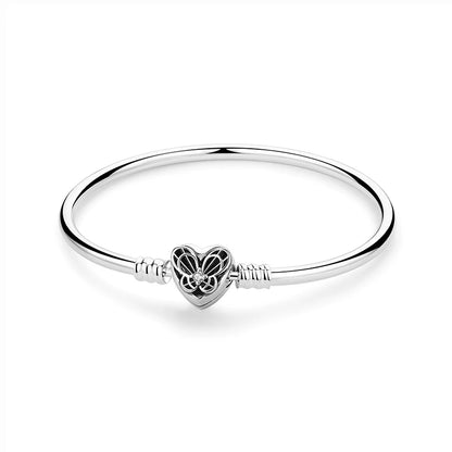 Women’s 925 Sterling Silver Bracelet – Rose Gold Snake Chain with Heart Charm Beads Jewelry
