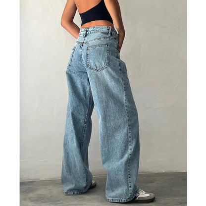 Women’s Jeans Bottom – Low Waist Straight Denim Pants with Pockets Casual Y2K Streetwear