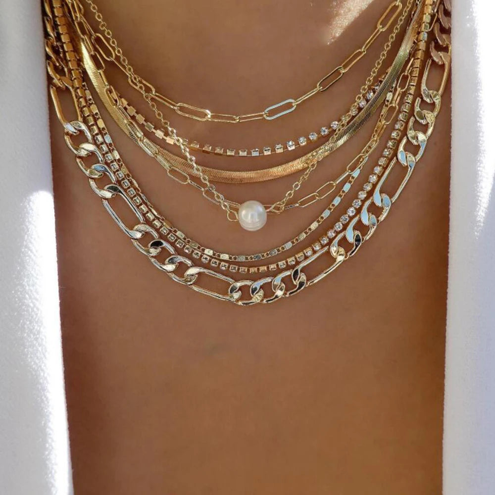 Women’s Jewelry Boho Layered Crystal Pendant Necklace | Vintage | Gold Tone | Trendy