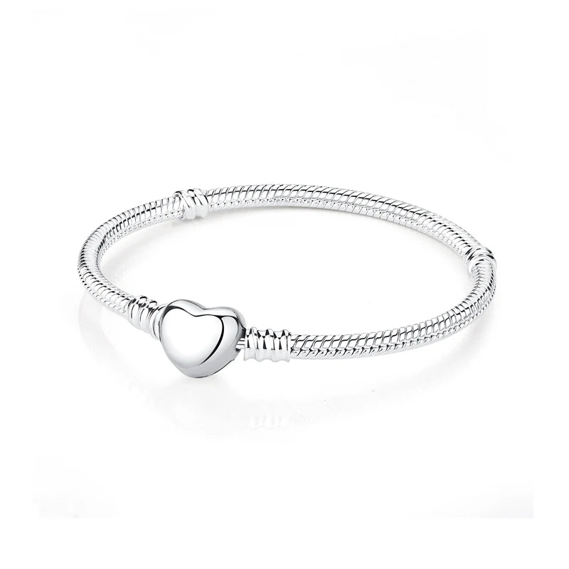 Women’s 925 Sterling Silver Bracelet – Rose Gold Snake Chain with Heart Charm Beads Jewelry