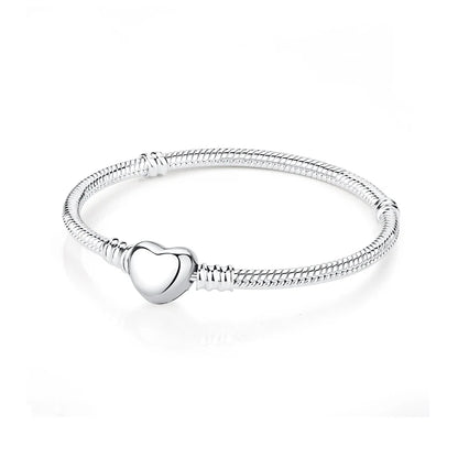 Women’s 925 Sterling Silver Bracelet – Rose Gold Snake Chain with Heart Charm Beads Jewelry