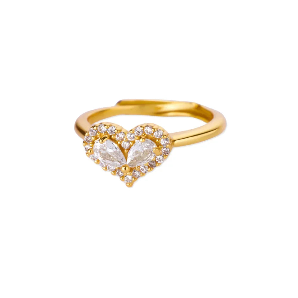 Women’s Gold Stainless Steel Heart Ring – Adjustable Imitation Open Band