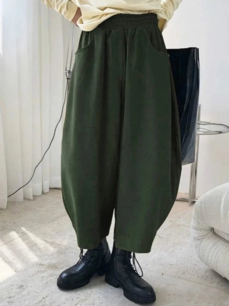 Women’s Casual Harem Pants Bottom – High Waist Cotton Retro Loose Bloomers, Oversized Baggy Sweatpants for Autumn Streetwear