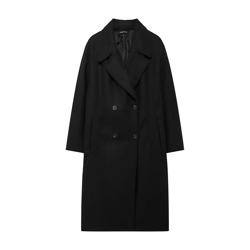 Women’s Solid Lapel Double Breasted Winter Long Coat | Elegant Streetwear Outerwear