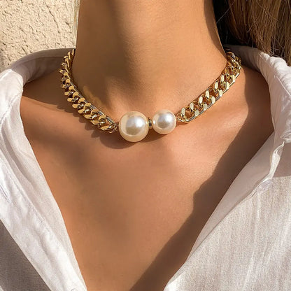 Women’s Jewelry Cuban Chain Choker Necklace | Vintage | Goth | Pearl Pendant