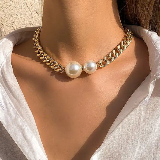 Women’s Jewelry Cuban Chain Choker Necklace | Vintage | Goth | Pearl Pendant