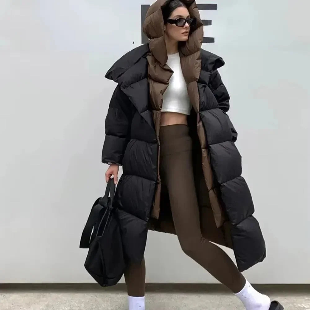 Women’s Long Puffer Outerwear – Warm Hooded Down Jacket