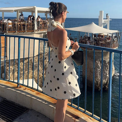 Women’s Polka Dot Mini Dress | One-Shoulder Backless Pleated Summer Luxury Dress | Elegant Sexy Party Wear