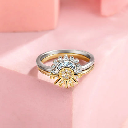 925 Silver Sun and Moon Couple Rings – Sky Blue Cubic Zirconia Matching Promise Rings for Couples, Fine Jewelry Gift Women’s
