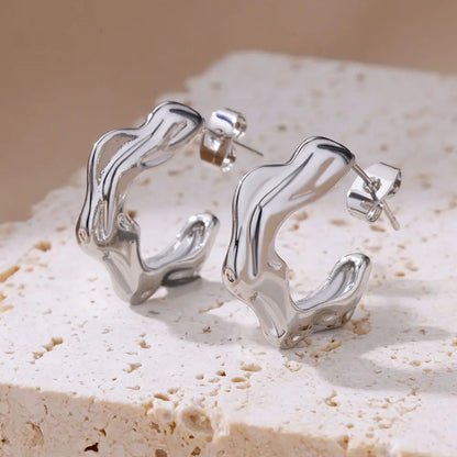Women’s Jewelry Irregular C Shape Earrings | Geometric | Stainless Steel | Aesthetic