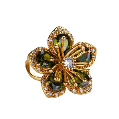 Women’s Jewelry Pink Zircon Flower Ring | Elegant | Gold Tone | Aesthetic