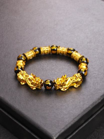 Men’s Black Obsidian Bead Bracelet – Spiritual Protection & Wealth Energy Healing Jewelry