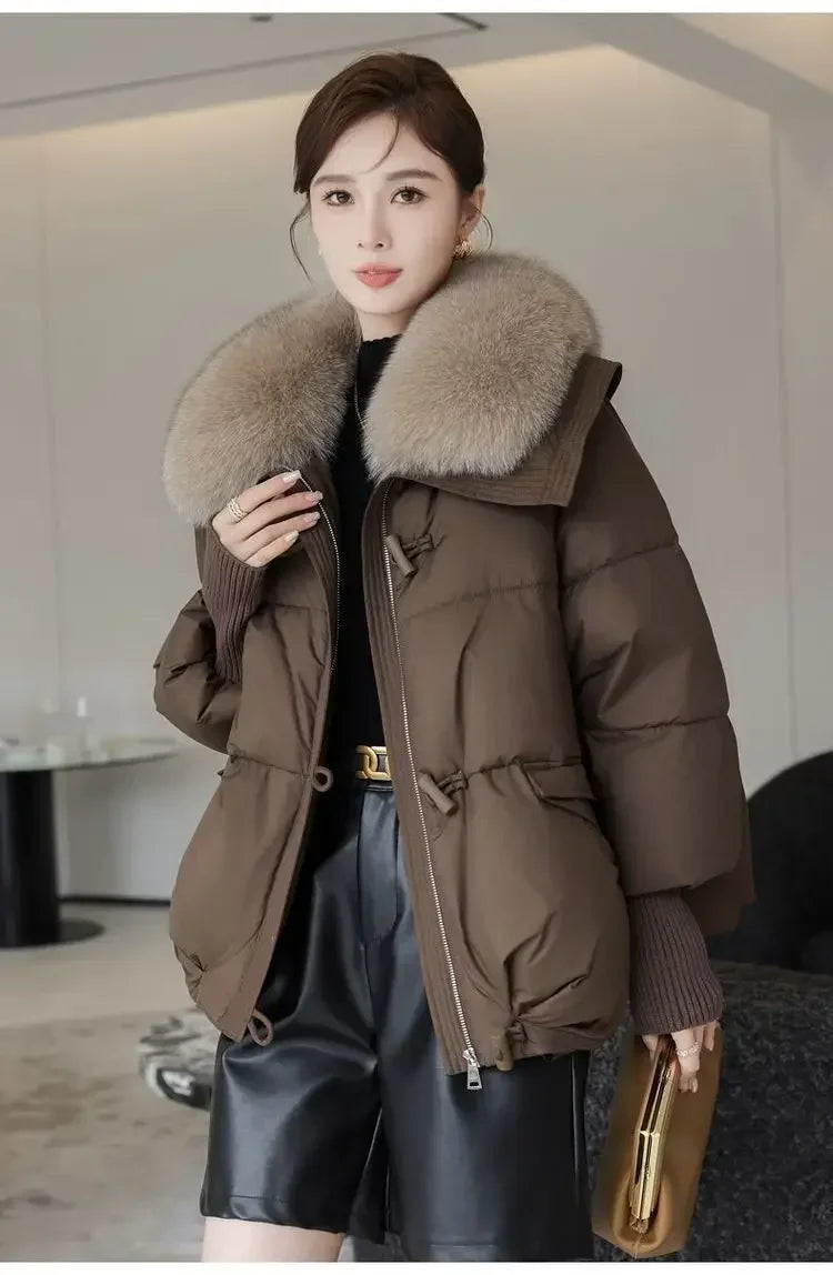 Women’s Padded Puffer Outerwear – Short Fur Collar Cotton Jacket