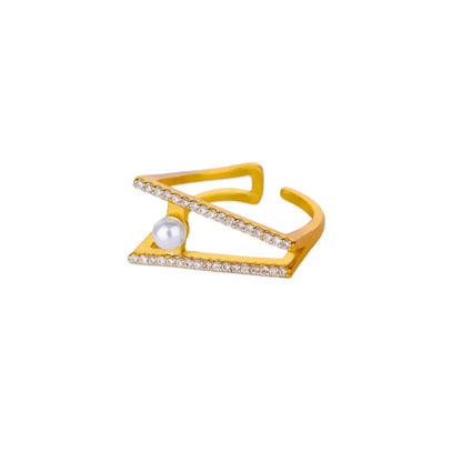 Women’s Gold Stainless Steel Heart Ring – Adjustable Imitation Open Band
