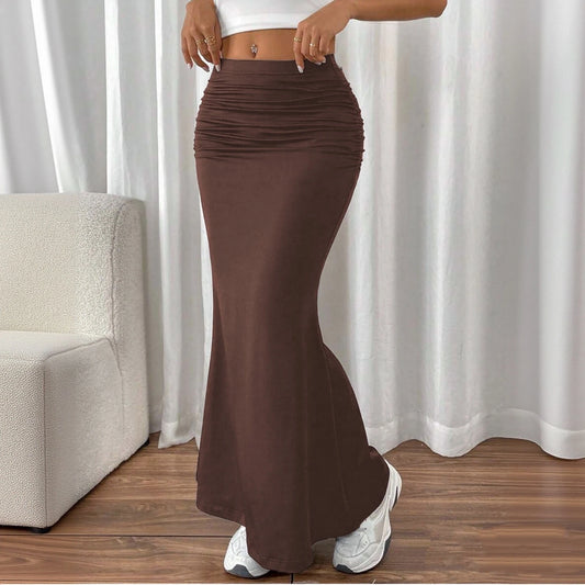Women’s High Waist Fishtail Skirt Bottom – Slim Fold Detail Elegant Fashion Skirt for Spring Summer Streetwear
