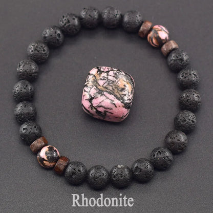 Men’s Tiger Eye & Lava Stone Bead Bracelet – Tibetan Buddha Elastic Wristband Jewelry