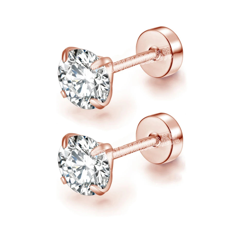 Women’s Round Crystal Zircon Ear Studs – Stainless Steel Jewelry