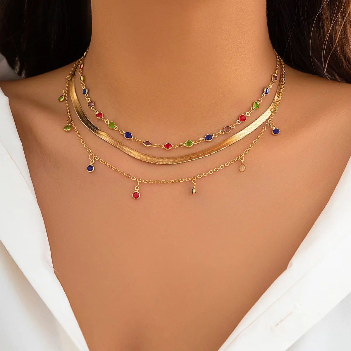 Women’s Jewelry Boho Layered Crystal Pendant Necklace | Vintage | Gold Tone | Trendy