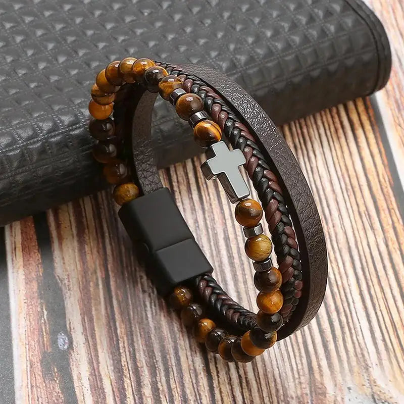 Men’s Classic Leather Bracelet – Handwoven Multi-Layer Fashion Jewelry