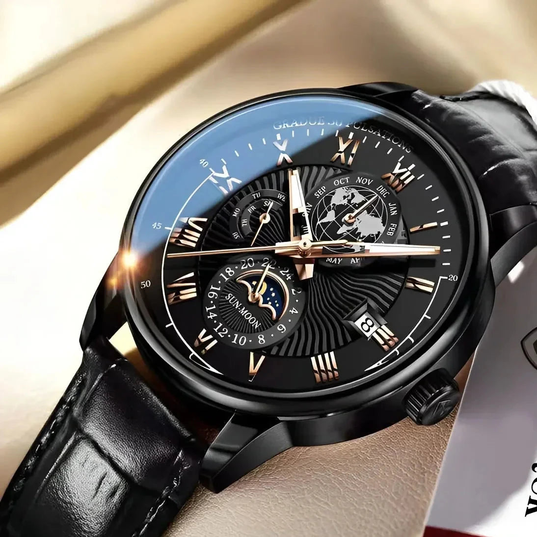 Men’s Luxury Sport Quartz Watch – Waterproof Luminous Leather Strap Business Wristwatch