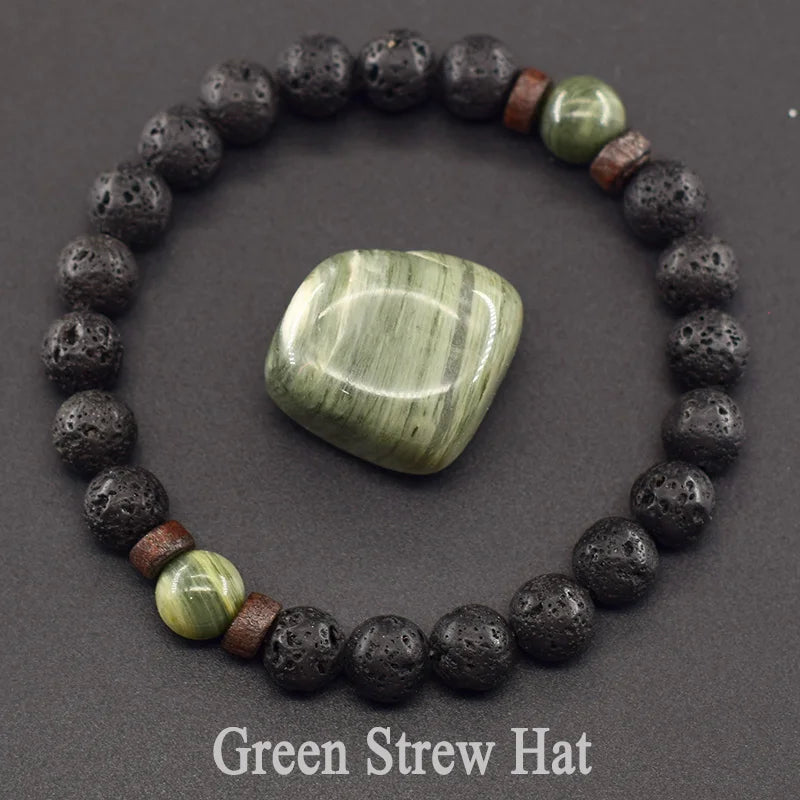 Men’s Tiger Eye & Lava Stone Bead Bracelet – Tibetan Buddha Elastic Wristband Jewelry