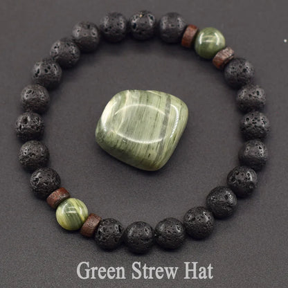 Men’s Tiger Eye & Lava Stone Bead Bracelet – Tibetan Buddha Elastic Wristband Jewelry