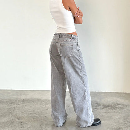 Women’s Jeans Bottom – Low Waist Straight Denim Pants with Pockets Casual Y2K Streetwear