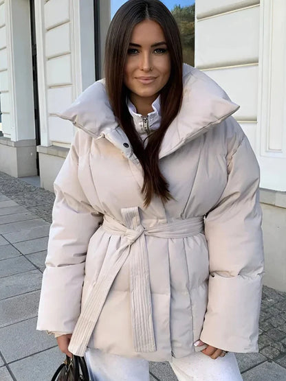 Women’s Cotton Outerwear – Short Lace-Up Warm Puffer Jacket