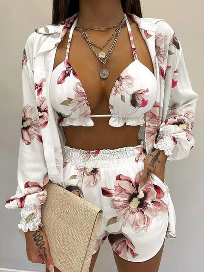 Women’s Green Print High Waist Swimwear Set