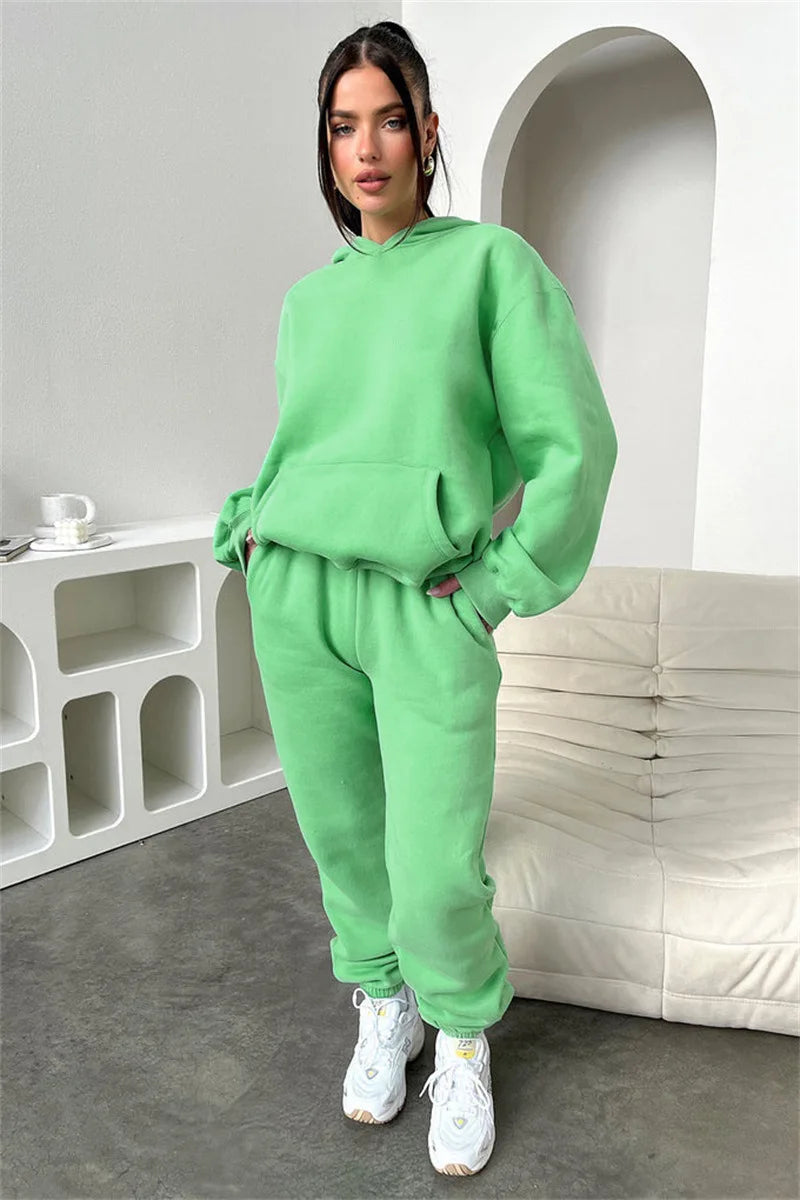 Women’s Autumn Winter Fleece Tracksuit Set – 2 Piece Casual Outfit