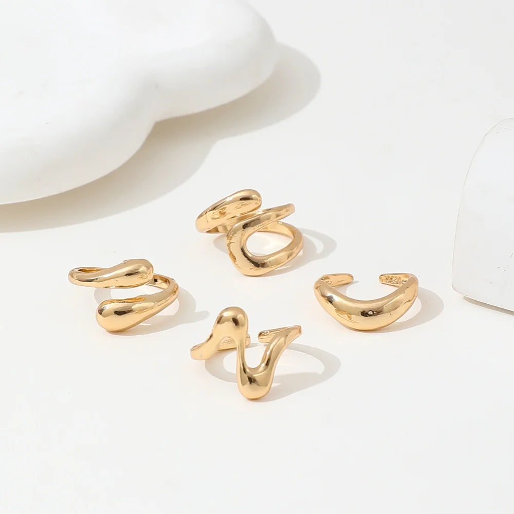 Women’s Jewelry Chunky Cuff Open Ring Set | Geometric | Adjustable | Statement