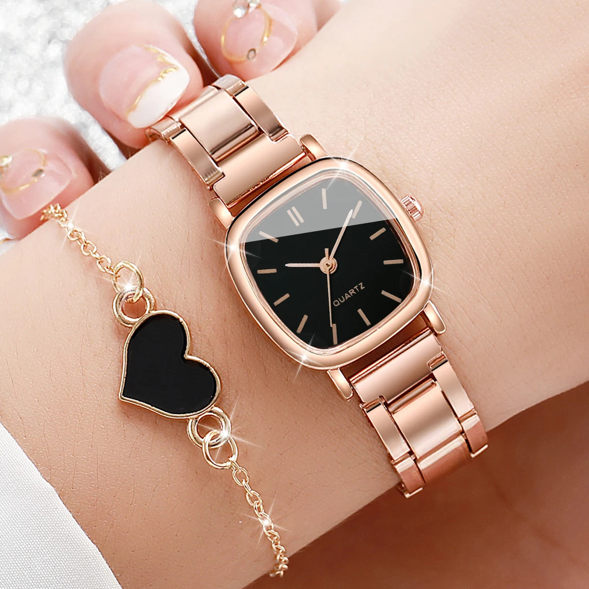 Women’s Watch Jewelry Set | Square Dial | Steel Band | Quartz