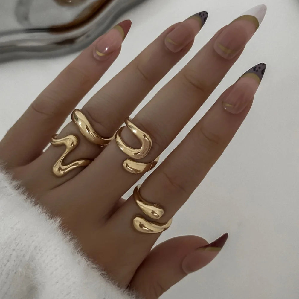 Women’s Jewelry Chunky Cuff Open Ring Set | Geometric | Adjustable | Statement