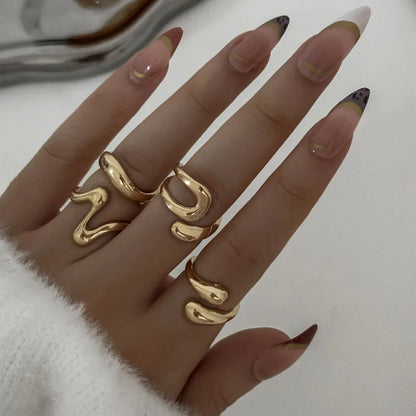 Women’s Jewelry Chunky Cuff Open Ring Set | Geometric | Adjustable | Statement