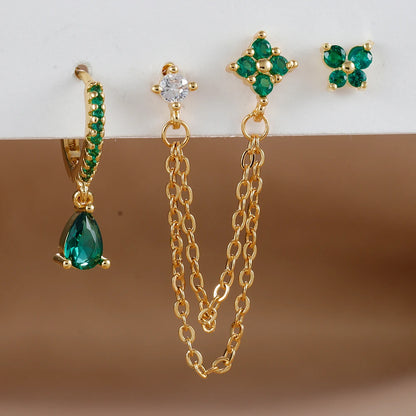 Women’s 3PCS Butterfly Crystal Earrings – Gold Stainless Steel CZ Cartilage Piercing Jewelry