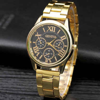 Men’s Light Luxury Watch – Gold Stainless Steel Wristwatch with 3-Eye Dial