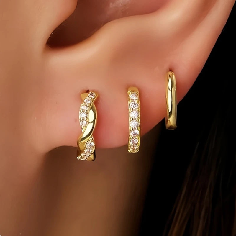 Women’s Luxury Star Pendant Earrings – 3PCS Stainless Steel Zircon Piercing Stud Jewelry