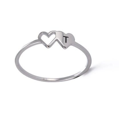 Women’s Stainless Steel Initial Ring – A–Z Alphabet Double Heart Design Jewelry