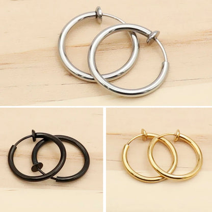 Men’s & Women’s Non-Piercing Hoop Earrings – Stainless Steel Clip-On Jewelry