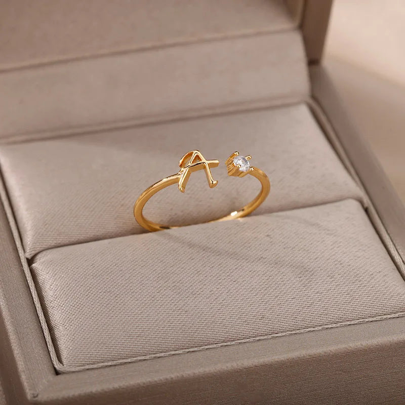 Women’s Adjustable Initial Letter Ring – Stainless Steel A–Z Alphabet Personalized Jewelry