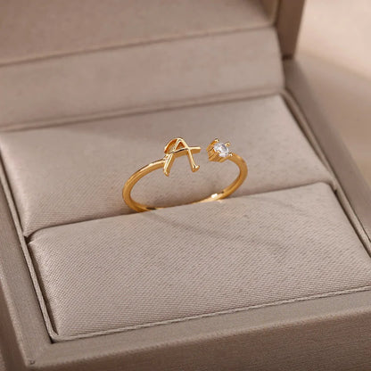 Women’s Adjustable Initial Letter Ring – Stainless Steel A–Z Alphabet Personalized Jewelry