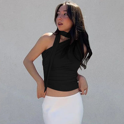 Women’s Backless Halter Off-Shoulder Crop Top | Sexy Y2K Summer Top