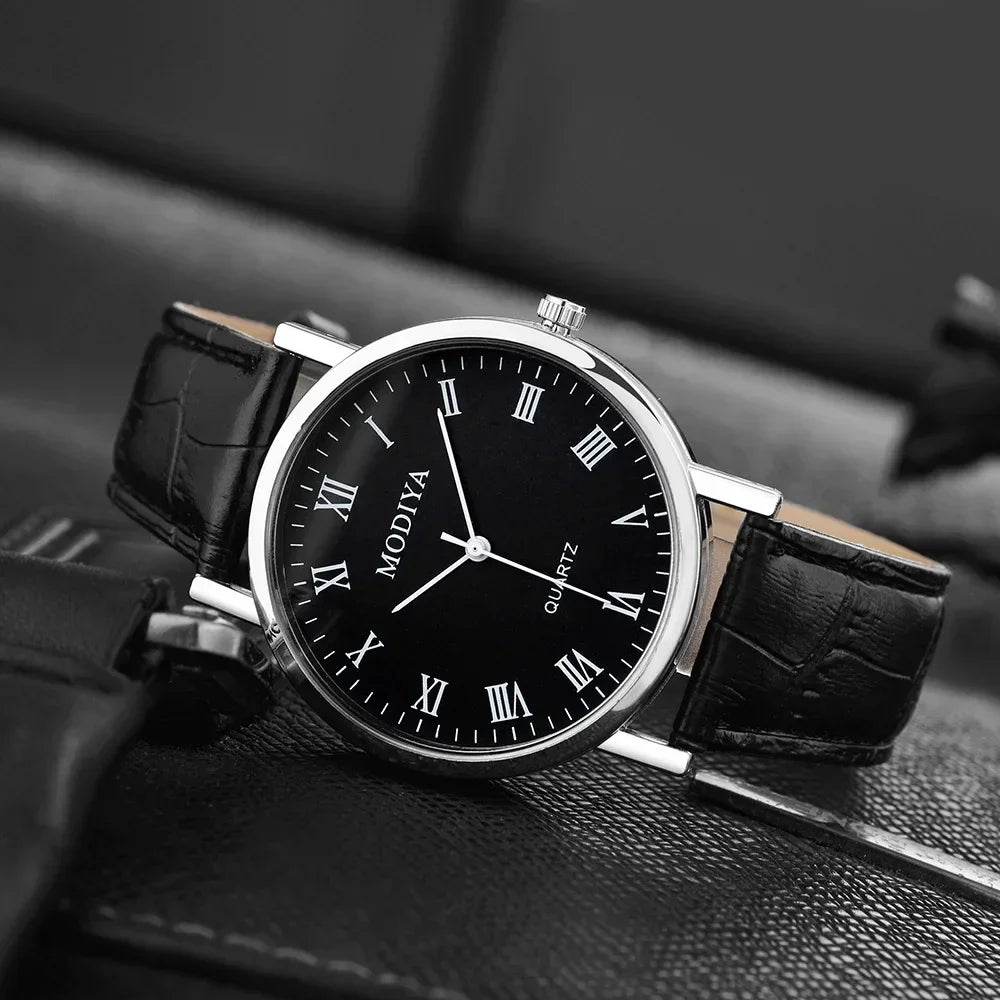 Men’s Luxury Leather Strap Watch – Business Analog Wristwatch, Casual Simple Style
